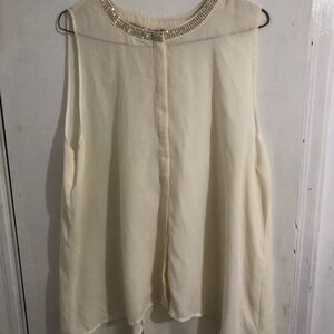 Womens Cream with Rhinestones Sheer Sleeveless Top. By: Rachel Roy Size XL